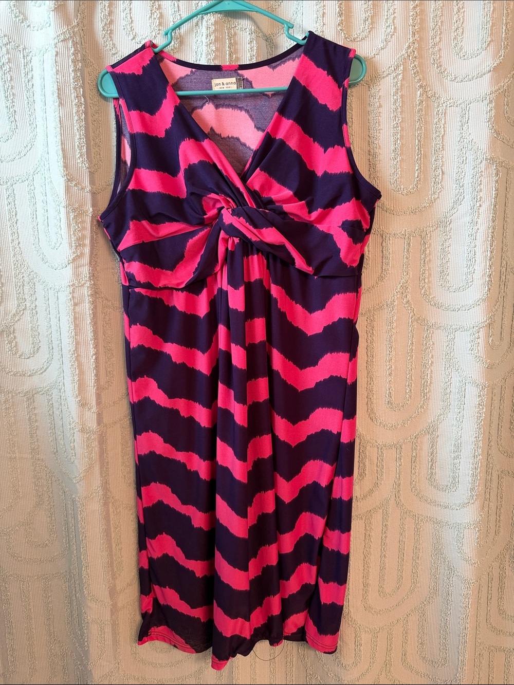 Hot Pink & Navy Knot-Front Sleeveless Dress